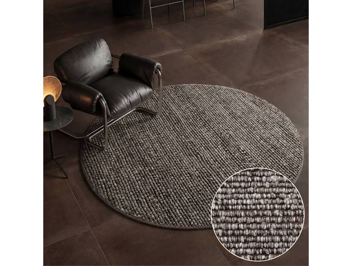 Teppich VILLEROY & BOCH Woll-Optik Teppich Wilma , grau (dunkelgrau multifarben), H:8mm Ø:160cm, Baumwolle, Polyester, Teppiche, Teppich, Handgemacht, Woll-Optik, Weich, Meliert, Wohnzimmer, Schlafzimmer