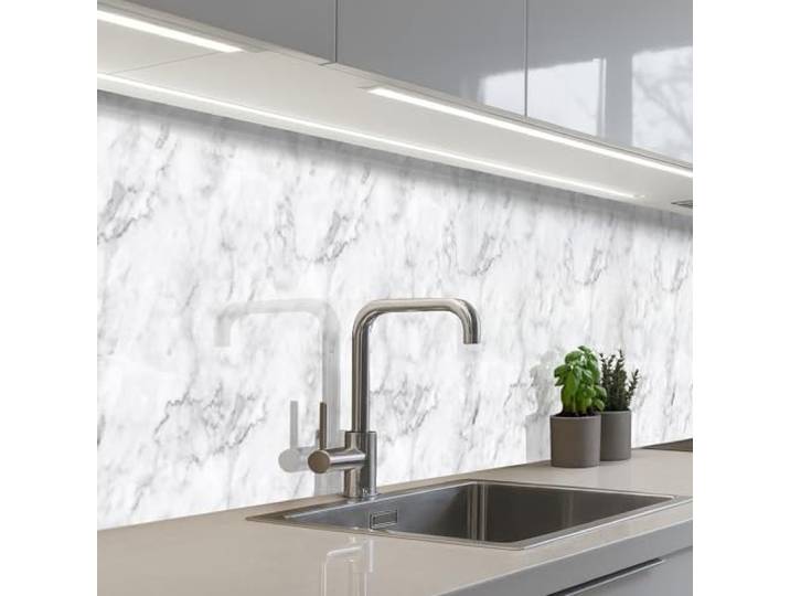 KitchenYeah© Spritzschutz Küchenrückwand Selbstklebend Küche Rückwand 60x400 cm - Küchenwand Wand Küchenfront Verkleidung Küchenspritzschutz Klassisch - Marmor - Adern - Grau