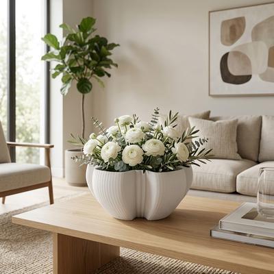 Sagebrook Home "Stoneware Bowl Sculpted Accent Textured Petal Form - 13"" White - 13.0"""
