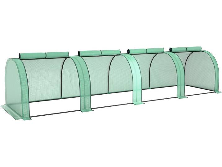 Outsunny Mini Serre de Jardin mini serre tunnel serre à tomates 4 x 1 x 0\,8 m Acier PE Haute densité 140 g/m² Anti-UV 4 portes avec Zip enroulables Vert