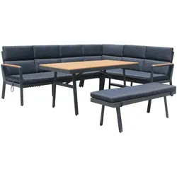Gardissimo Dining-Ecklounge "Nabari" inkl. Ecksofa, Bank, Tisch und Kissen,anthrazit / braun,ohne Sessel