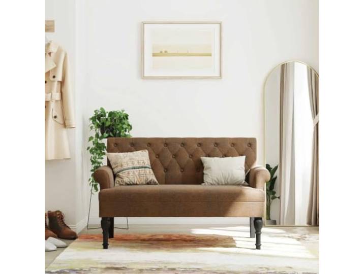 VIHHQGC Sitzbank mit Rückenlehne Braun 120x62x75,5 cm Wildleder-Optik Mikrofaser Wildleder-Optik, Kautschukholzbeine, Sperrholzgestell, Knopfheftung, k-Stil, 110 kg pro Sitzplatz
