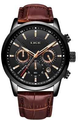 Uplift Essentials Luxury Chronograph Sport Watch Business Casual Leather Date Timepiece black Rose