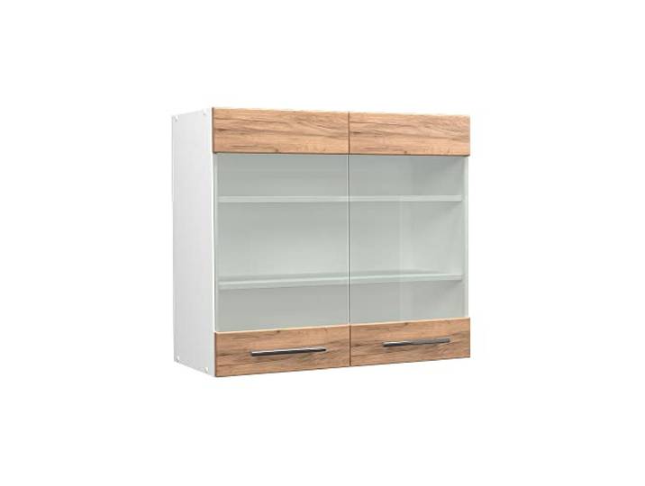 Vicco Glashängeschrank Fame-Line , Goldkraft Eiche/Weiß 80 cm 2 Türen · Soft-Close · Tiefe – 34,1 cm · Metallgriffe · Alles im Blick
