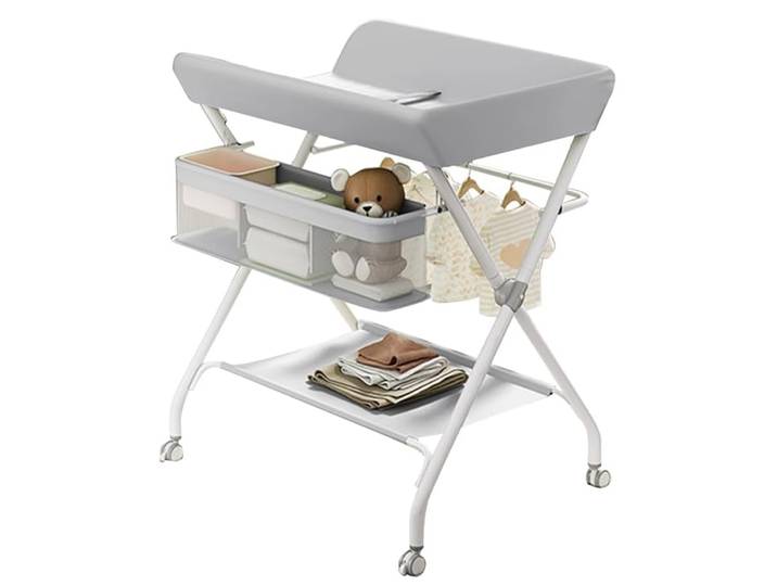 Table à langer pliante Mobile, Station à langer avec panier de rangement, Table à langer pour le changement de couches, pour nouveau-nés et tout-petits