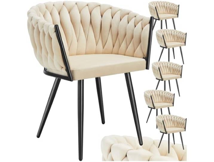 tectake® Samt Stuhl, Schalenstuhl mit Armlehne in Knoten Optik, Esszimmerstühle, Sessel modern für Wohnzimmer, Esszimmer, als Küchenstühle, für Schminktisch, Dining Chair Set - Sand, 6er Set