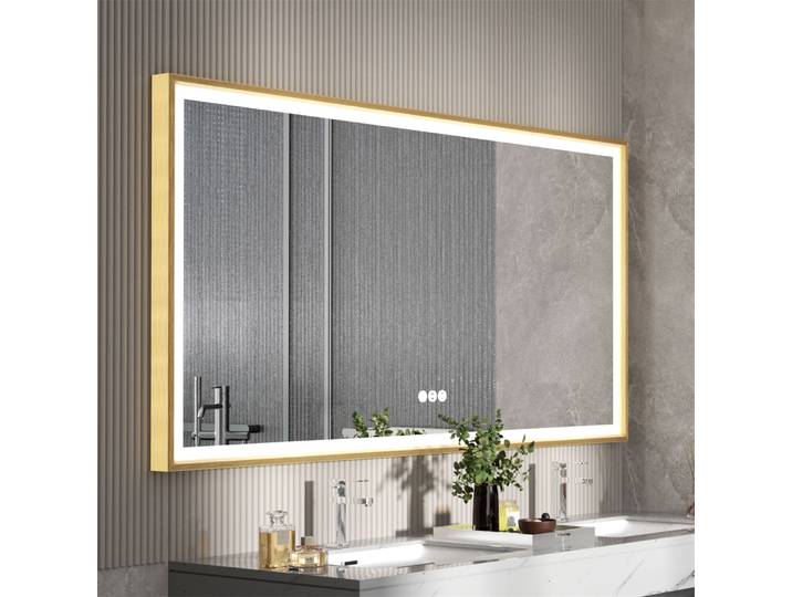 Miroir de salle de bain LED, grand miroir mural, cadre en aluminium, miroir de vanité, 3 couleurs, anti-buée, éclairage frontal à intensité réglable