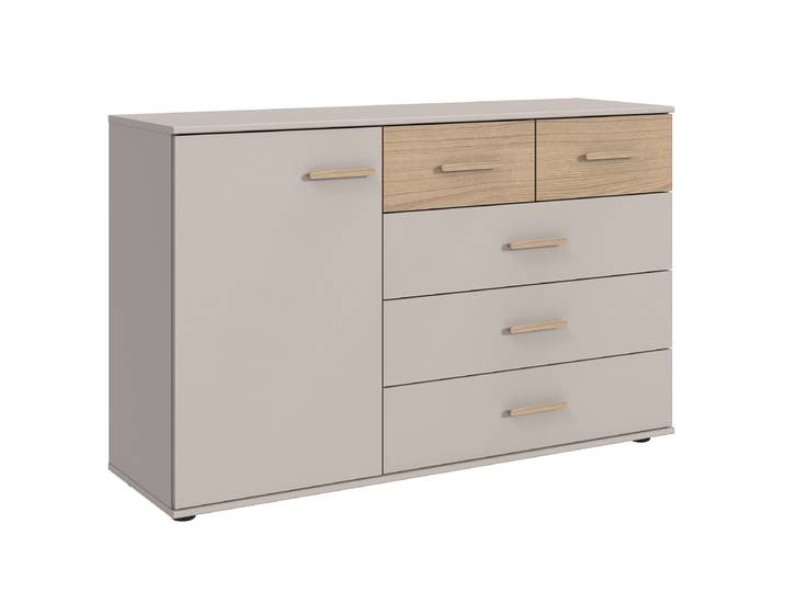 Sideboard Digit mit 5 Schubladen 130 x 83 x 41cm Holz/Grau/Beige/Kaschmir/Eiche Dekor