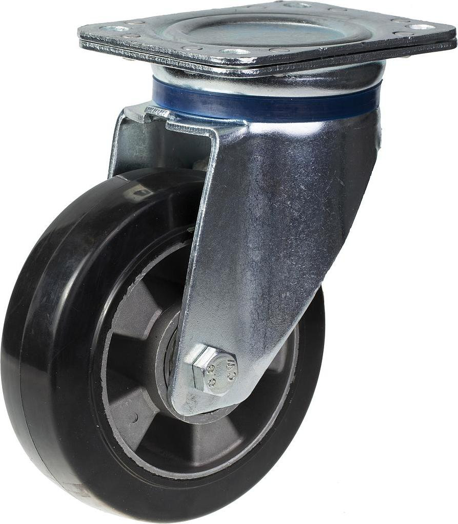 Parnells Zwenkbaar Wiel met Zwarte Elastische Rubberband en Aluminium Centrale Wiel, 152 mm