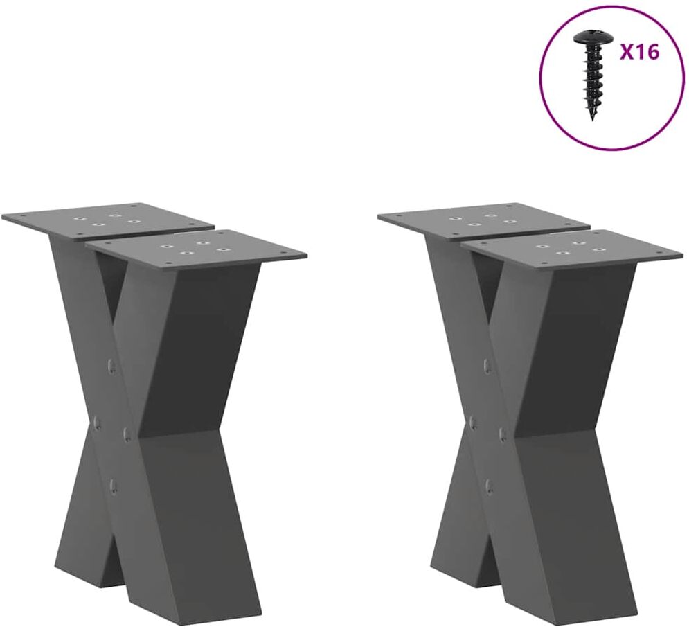 vidaXL Pieds de table basse forme de X 2 pcs anthracite 30x(30-31)cm