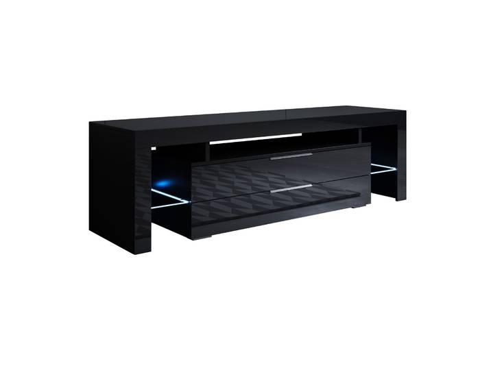 Muebles Bonitos - Meuble Tv 2 Tiroirs Meuble Tv De Salon Avec Led 160x53x35cm Modèle Selma Noir Finition Brillante
