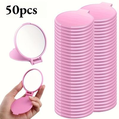 Fusion Finds Portable Folding Makeup Mirror 50 Pack Compact Travel Pocket Mirrors For Beauty, Skincare & On The Go Touch Ups pink