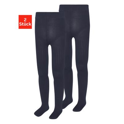Feinstrumpfhose H.I.S "für Mädchen", Mädchen, Gr. 116/122, blau (2x marine), Obermaterial: 89% Polyamid, 11% Elasthan, Rippstruktur, unifarben, elastisch, Strumpfhosen Feinstrumpfhose, mit geripptem Muster