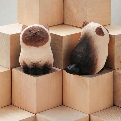 Uplift Essentials Handcrafted Wood Carving Kitten Statue Cute Cat Figurine For Desk, Home Decor & Car Dashboard style 3
