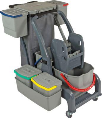 Reinigungswagen Sprintus CombiX PRO XL, 6 Eimer/67 l insg, Müllsackhalterung, Wanne, für Innen, grau