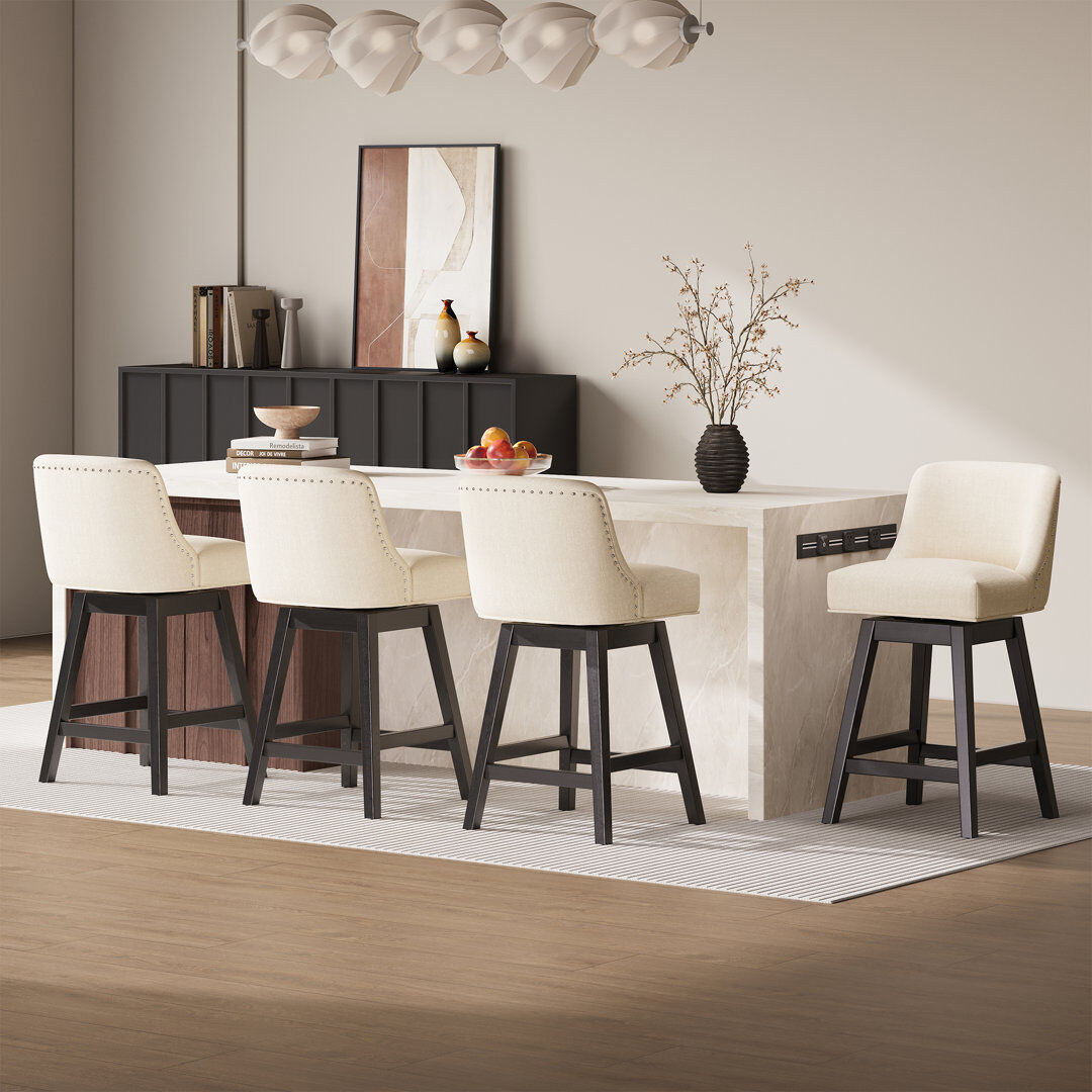 Fairmont Park Swivel Upholstered Bar Stool with Solid Wood Frame Beige 4