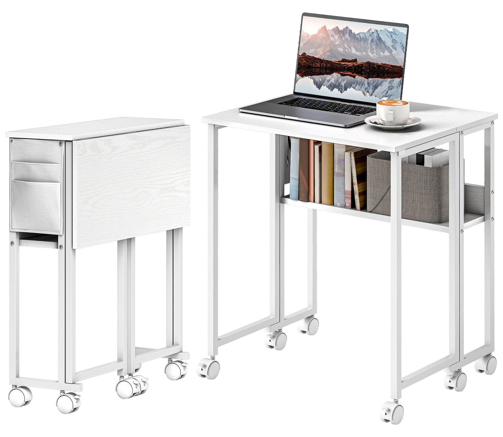 HOMCOM Opklapbaar bureau met wielen, wit, Breedte: 63 cm