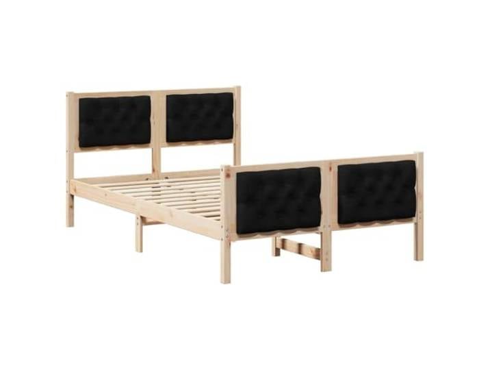 PUGYNBK Bettgestell Schwarz, 120 x 190 cm, Kiefer massiv Gepolstertes Kopfteil aus Polyester, feste Lattenrost, quadratische Beine, feste Unterstützung