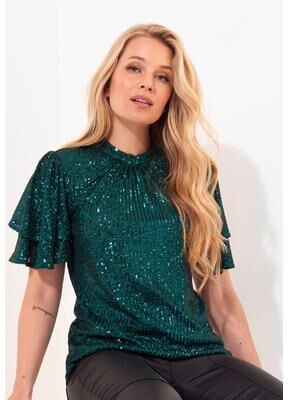 Plus Size Women's Short Flutter Sleeve Sequin Top by Joe Browns in Emerald Sequin (Size M)