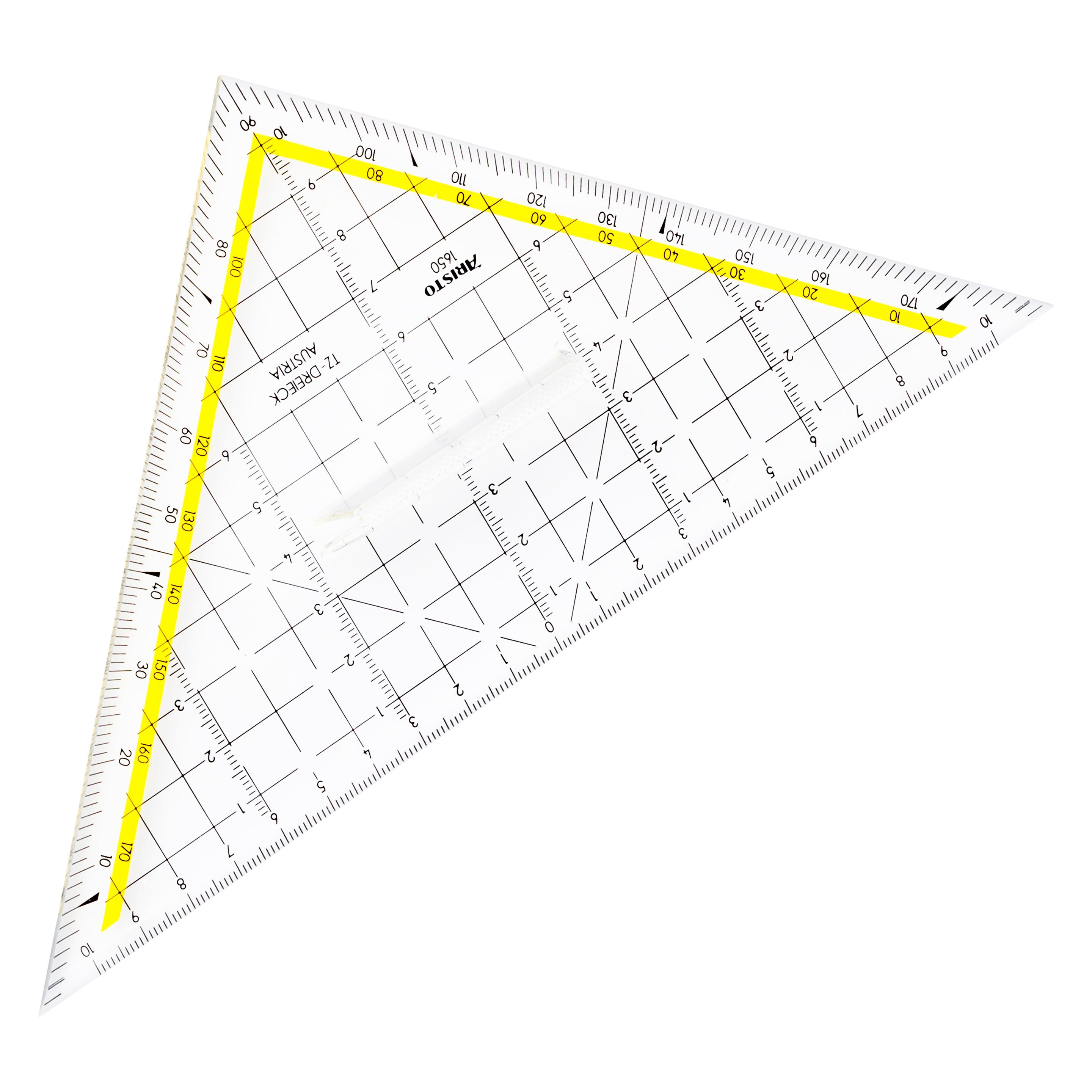 Aristo TZ-Dreieck 22.5 cm, mit Griff, Facette an Hypotenuse, Tuschenoppen (22.50 cm, Kunststoff) (AR1650/2)
