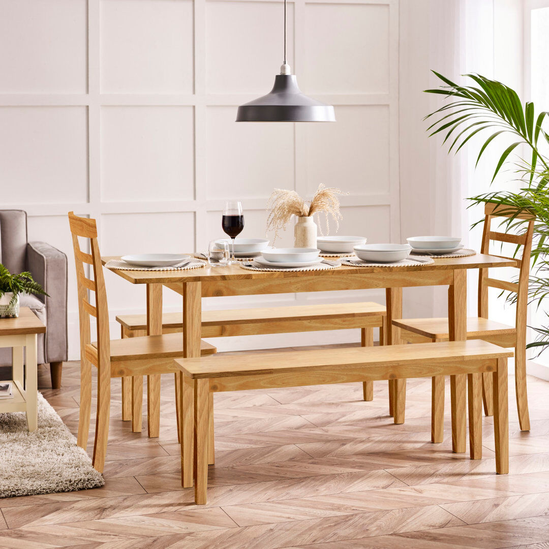Ebern Designs Alissah Rubberwood Extending Dining Table Set Oak 6
