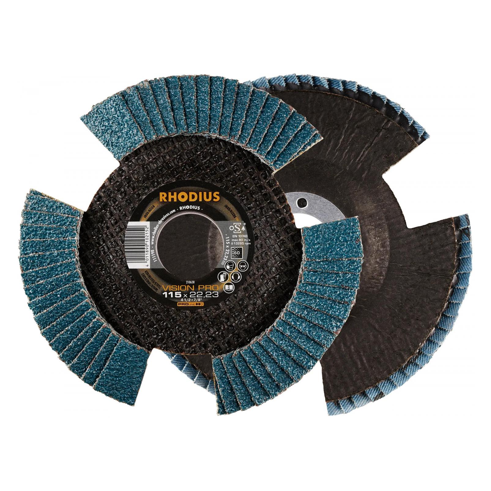 Rhodius Lamellenschleifscheibe VISION PRO | Ø 115 x 22,23mm schräg Korn 60 (60) (210638)