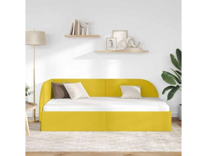 KTHLBRH Eckbett Samt Gelb 80 x 200 cm Platzsparendes L-Design, Schlafsofa, wendbares Kopfteil, Gestell aus Holz