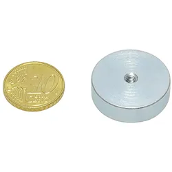 10 Neodym-Topfmagnete mit Innengewinde 25 mm, Neodym, Stahl, silber