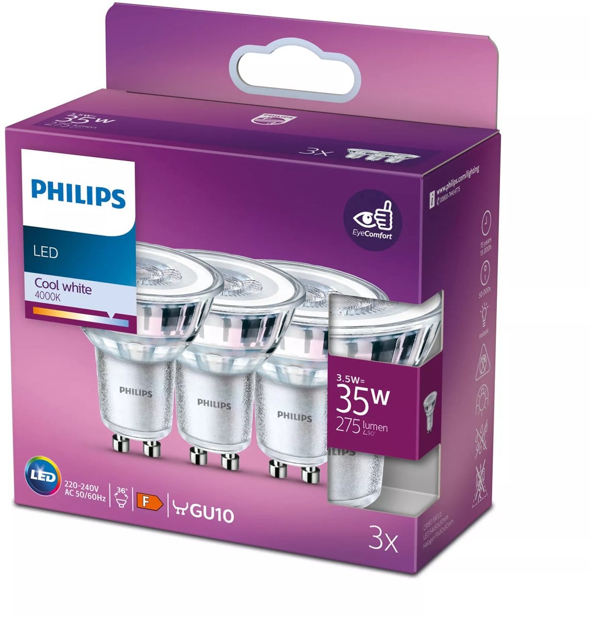 Philips LED Spot 35 W GU10 Koelwit - 3 stuks