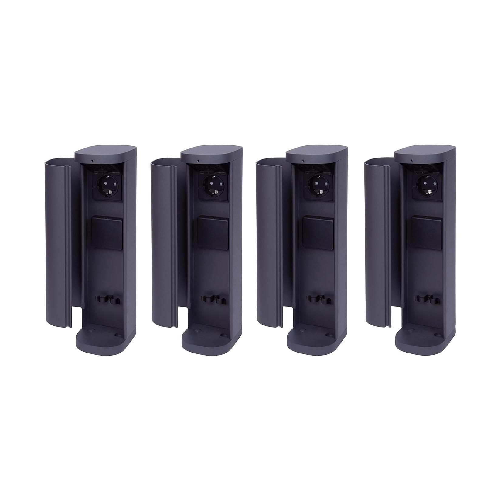 4x Steckdosenturm 2-fach außen Anthrazit rund mit Blende IP44 Steckdose Aussen Gartensteckdose Outdoor Steckdosesäule Garten Steckdosenturm