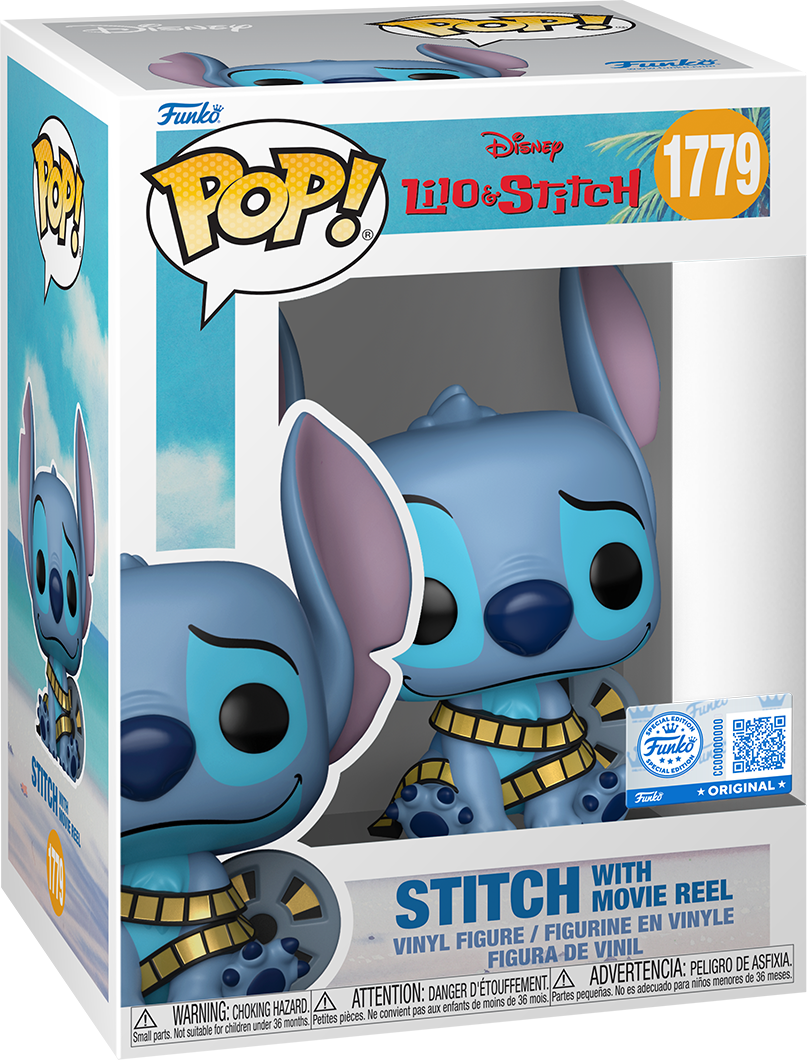Funko Pop! Disney Lilo ; Stitch – Stitch with Movie Reel Vinyl Figure #1779, Official Disney Collectable by Funko, 9.7 cm Tall