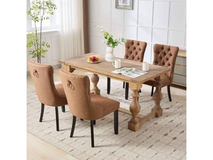 Chaise Salle A Manger Lot De 2 Lin Marron Chaise Capitonnée FloraGrace Pour Salle A Manger Pieds Réglables 50x62x95cm