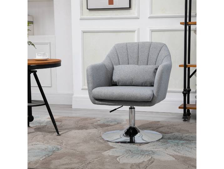 HOMCOM Fauteuil Lounge Pivotant Lin Gris Design Moderne