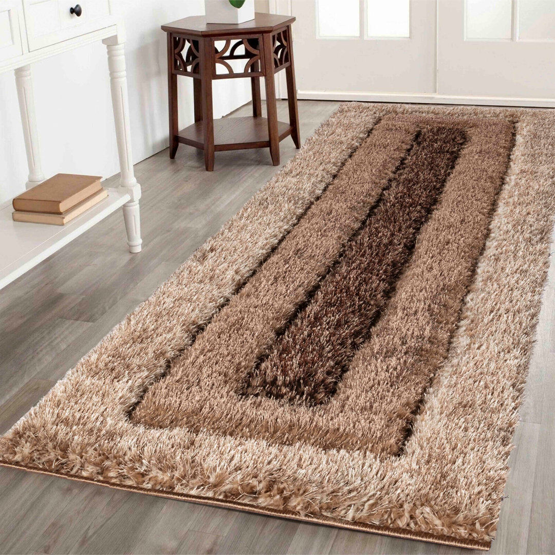 Ivy Bronx Kiawah Geometric Shag Brown Runner 60 x 220cm
