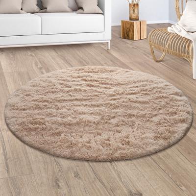 Hochflor-Teppich PACO HOME "Silky 591", beige, H:37mm Ø:80cm, Polyester, Teppiche, Uni-Farben, besonders weich und kuschelig, Wohnzimmer