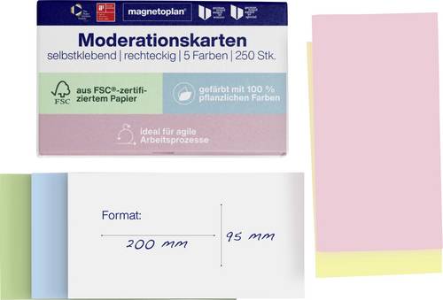 Magnetoplan Moderationskarte farbig sortiert rechteckig 200mm x 95mm 250St.
