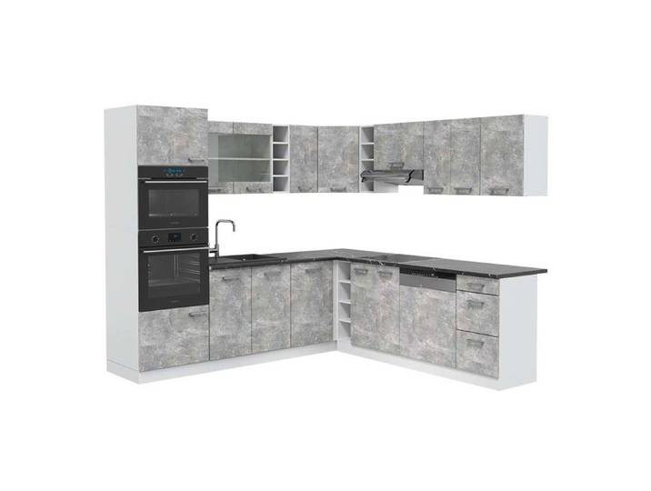 Cuisine en angle R-Line 247 x 237 cm PT Anthracite Béton/Blanc Vicco 42721