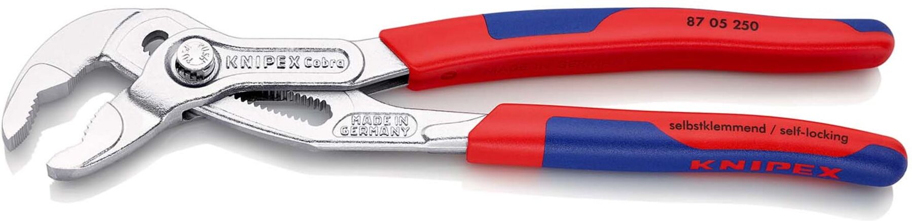 KNIPEX 87 05 250 Cobra® Hightech-Wasserpumpenzange mit schlanken Mehrkomponenten-Hüllen verchromt 250 mm)