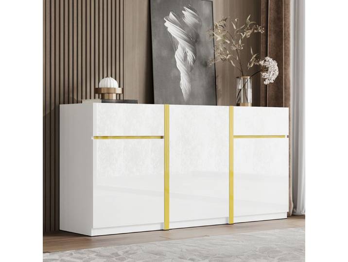 Elégant buffet moderne Buffet bas 3 portes et 2 tiroirs 160x40x78 cm Buffet bahut pour salon salles à manger et entrées Blanc