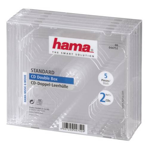 Hama Behälter CD-Aufbewahrung - Kapazität: 2 CD - durchsichtig (Packung mit 5)