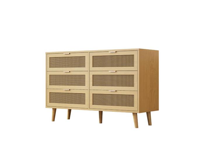 Modfu Kommode, 6 Schubladen, mit Massivholzbeinen, 120x40x76,5 cm, Walnussfarben, 40x76.5x120 cm, Kleinmöbel, Kommoden, Kommoden