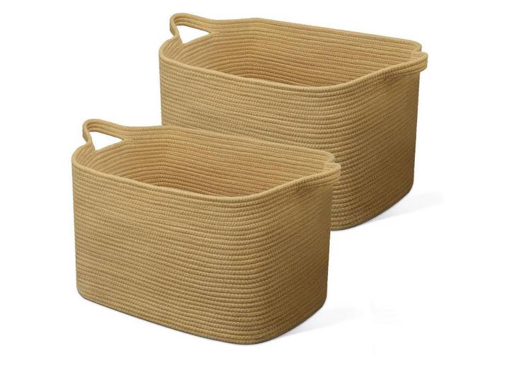 Wäschekorb 2-teiliges Set Baumwolle 63L Gelblich-braun, Braun, Naturmaterialen, 38x30x55 cm, Haushalt & Reinigung, Wäschepflege, Wäschekörbe & Wäschetonnen