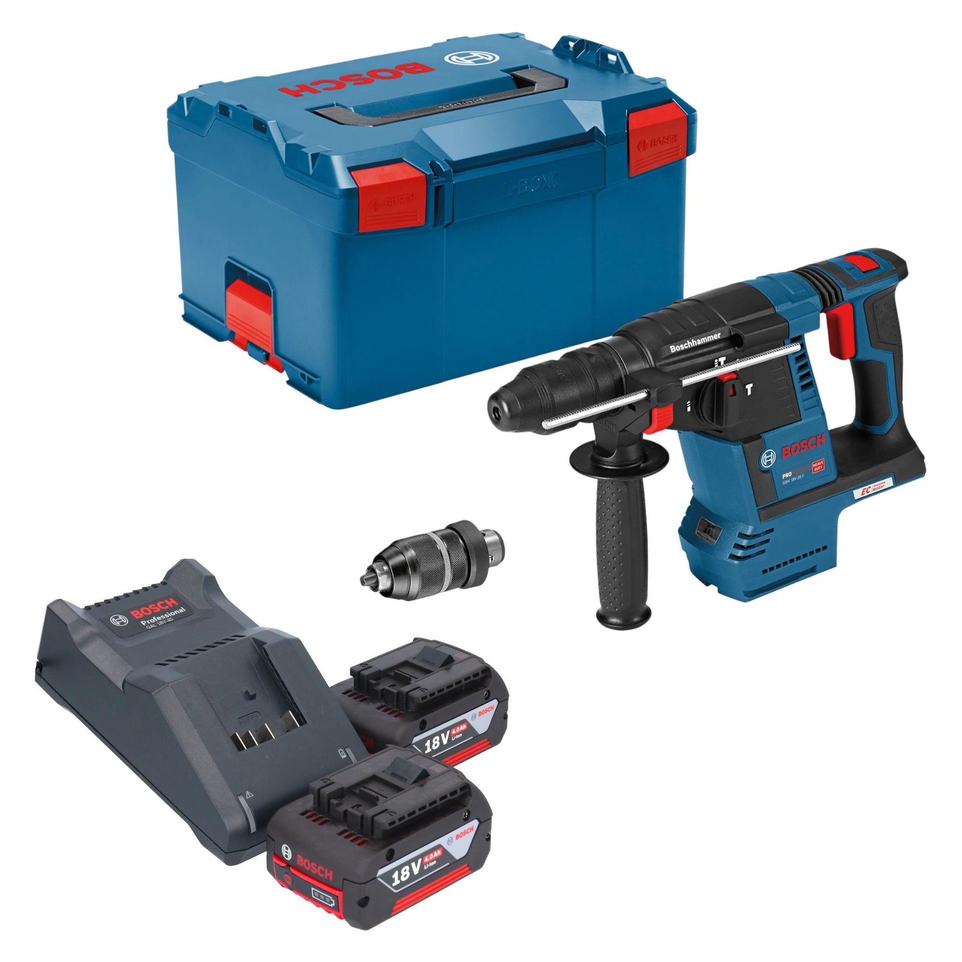 Bosch Professional GBH 18V-26 F Professional Akku Bohrhammer 18 V 2,6 J SDS plus Brushless + 2x Akku 4,0 Ah + (Bohrhammer) (65865133)
