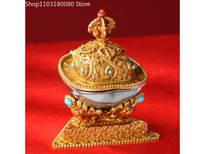 Bol Kapala en cuivre doré exquis de 10cm, sculpture du bouddhisme tibétain Faqi