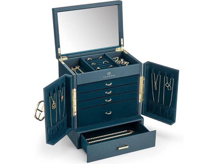Boîte à Bijoux Organisateur XXL avec Miroir - 6 Niveaux Vintage et Tiroirs - pour Boucles d'Oreilles Chaînes et Femmes