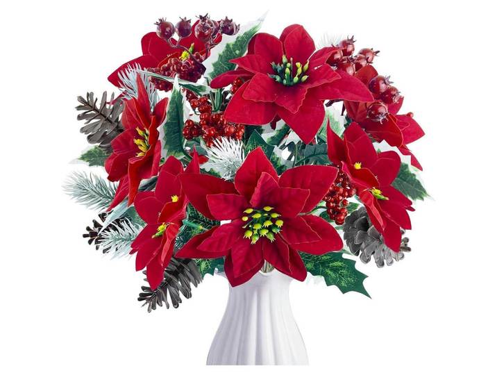 Künstliche Weihnachtssterne 4-teiliges Set 31 cm, Rot, 6 cm, Dekoration, Blumen & Blumentöpfe, Kunstblumen