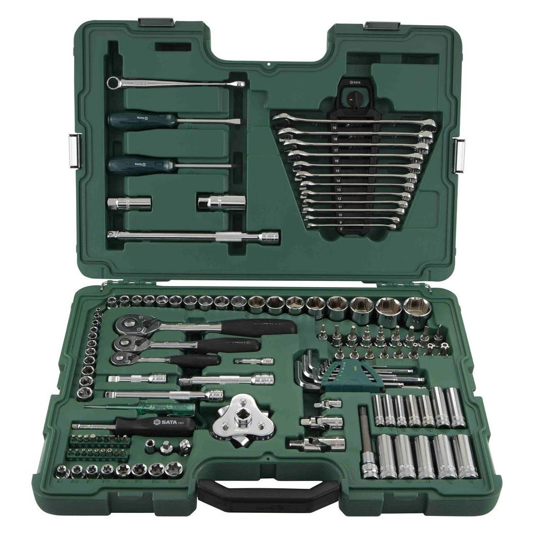 SATA ST09014SJ 124 Stück 1/4 Zoll, 3/8 Zoll und 1/2 Zoll Antrieb metrisch / SAE 6 Punkt Steckschlüss (ST09014SJ)