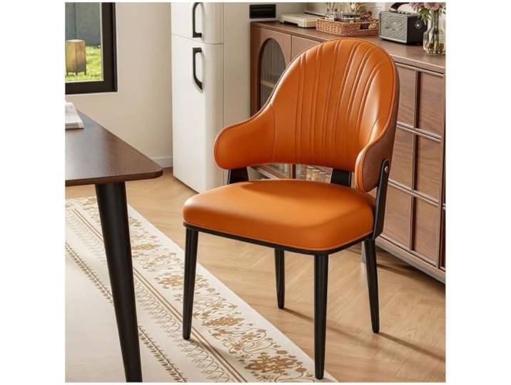 Esszimmerstühle, Mehrzweck-Akzentstühle aus PU-Leder PU-Leder, hochdichter Schaumstoff, 300-Pfund-Beine aus Kohlenstoffstahl, 10-minütige Montage(Orange,1ps)