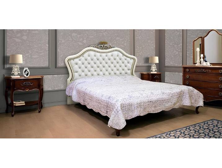 JVmoebel Bett Massives Doppelbett Vaccari in klassisch-weißer Farbgebung (1-tlg), Made in Europa