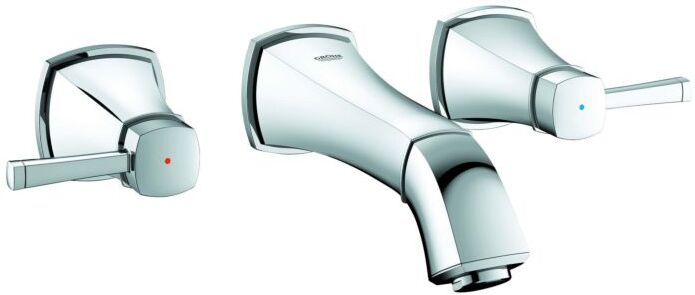 Grohe Grandera Wand Waschtisch Armatur 20414000 chrom, 3 Loch Wand Armatur, Ausladung 177 mm